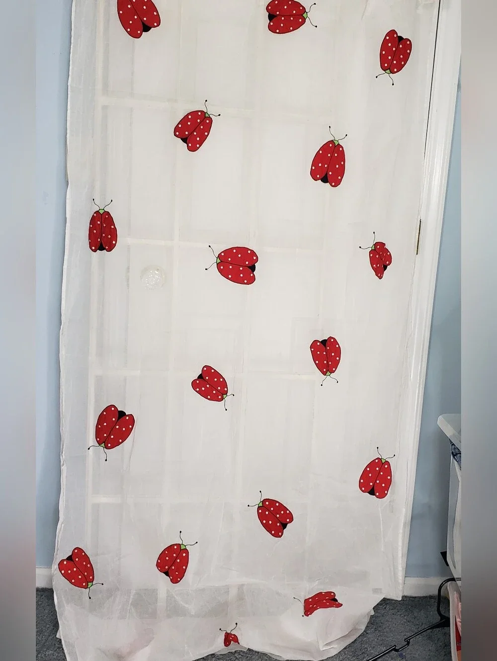 Ladybug White Voil Sheer Curtain Panels Vtg Lilian Vernon Novelty Cottagecore